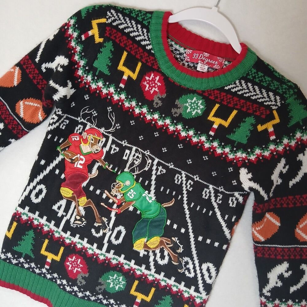Christmas Football Reindeer Sweater Childrens Small Holiday 33 Degrees #1169